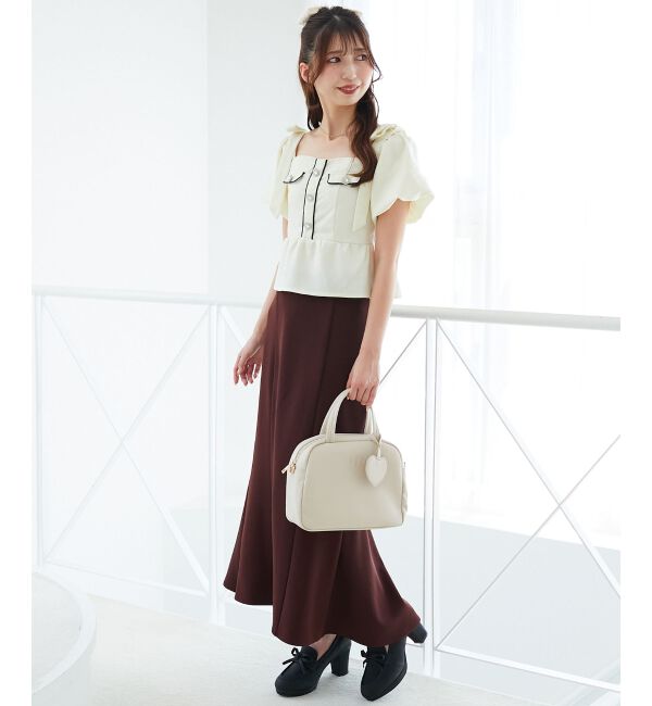  「肩リボンツイードペプラムブラウス」|シャツ・ブラウス|