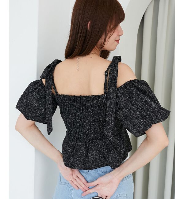  「肩リボンツイードペプラムブラウス」|シャツ・ブラウス|