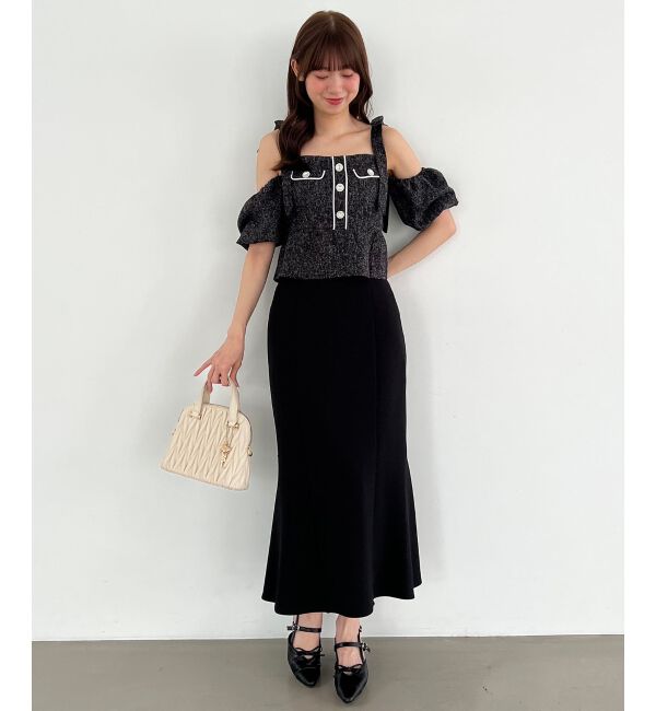  「肩リボンツイードペプラムブラウス」|シャツ・ブラウス|