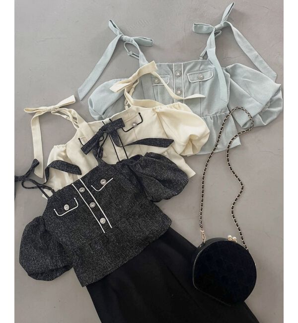  「肩リボンツイードペプラムブラウス」|シャツ・ブラウス|