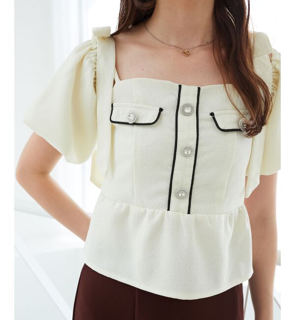  「肩リボンツイードペプラムブラウス」|シャツ・ブラウス|