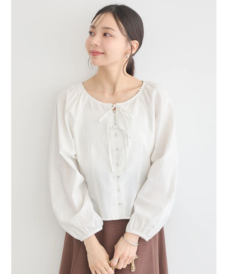 earth music&ecology「ラメストライプリボンブラウス」|シャツ・ブラウス|Off White