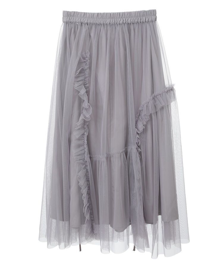earth music&ecology「チュールアシンメトリーフリルスカート」|フレア|