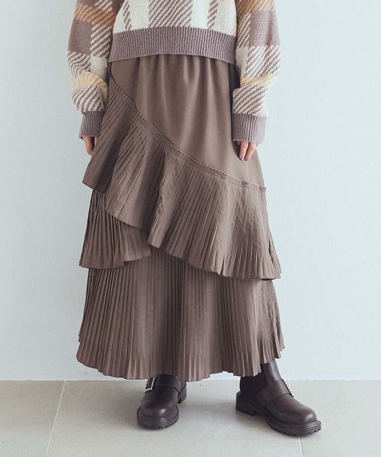 earth music&ecology「プリーツティアードスカート」|フレア|