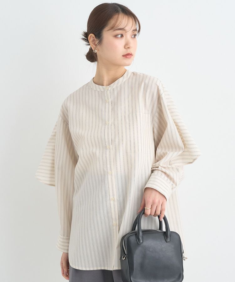 earth music&ecology「アンブレラヨークケープブラウス」|シャツ・ブラウス|ストライプベージュ