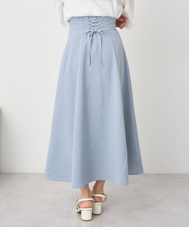 earth music&ecology「バックレースアップスカート」|フレア|グレイッシュブルー