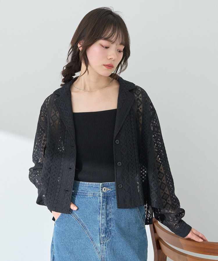earth music&ecology「スパンコールレースショートシャツ」|シャツ・ブラウス|