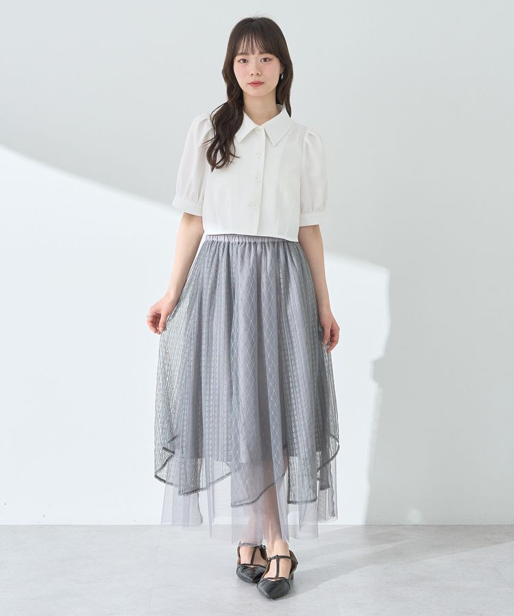 earth music&ecology「柄チュールヘムスカート」|フレア|
