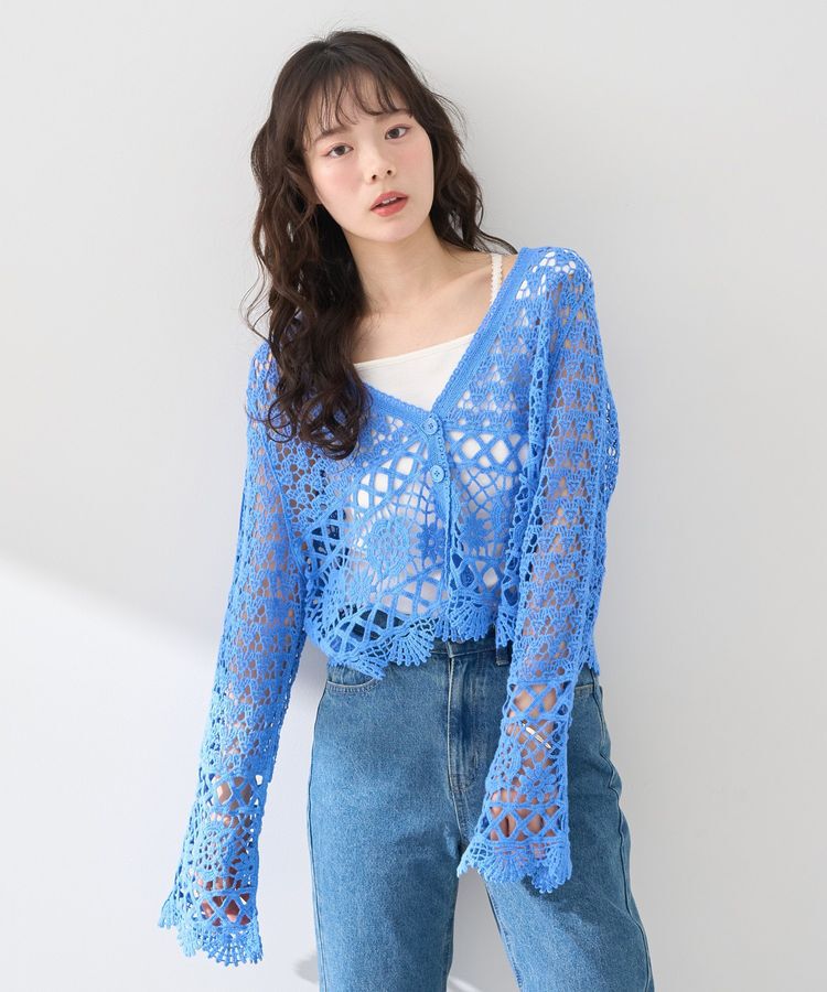 earth music&ecology「クロシェ風Vネックカーディガン」|カーディガン|