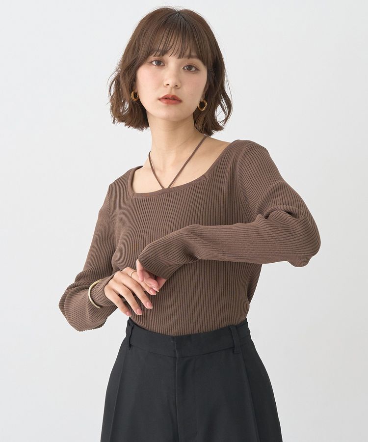 earth music&ecology「スクエアホルターネックリブプルオーバー」|ニット・セーター|