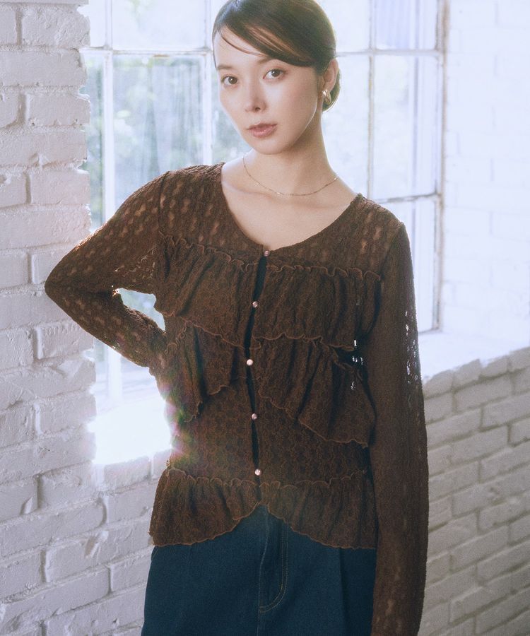 earth music&ecology「レースフリルメローカーディガン」|カーディガン|