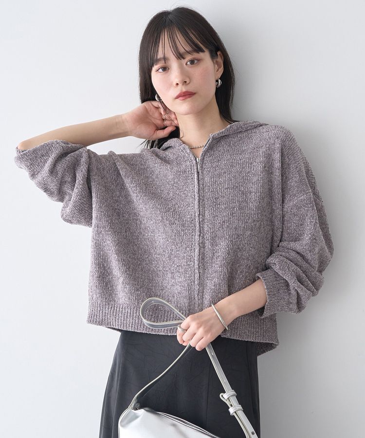 earth music&ecology「ベロアフーディージップニットカーディガン」|カーディガン|