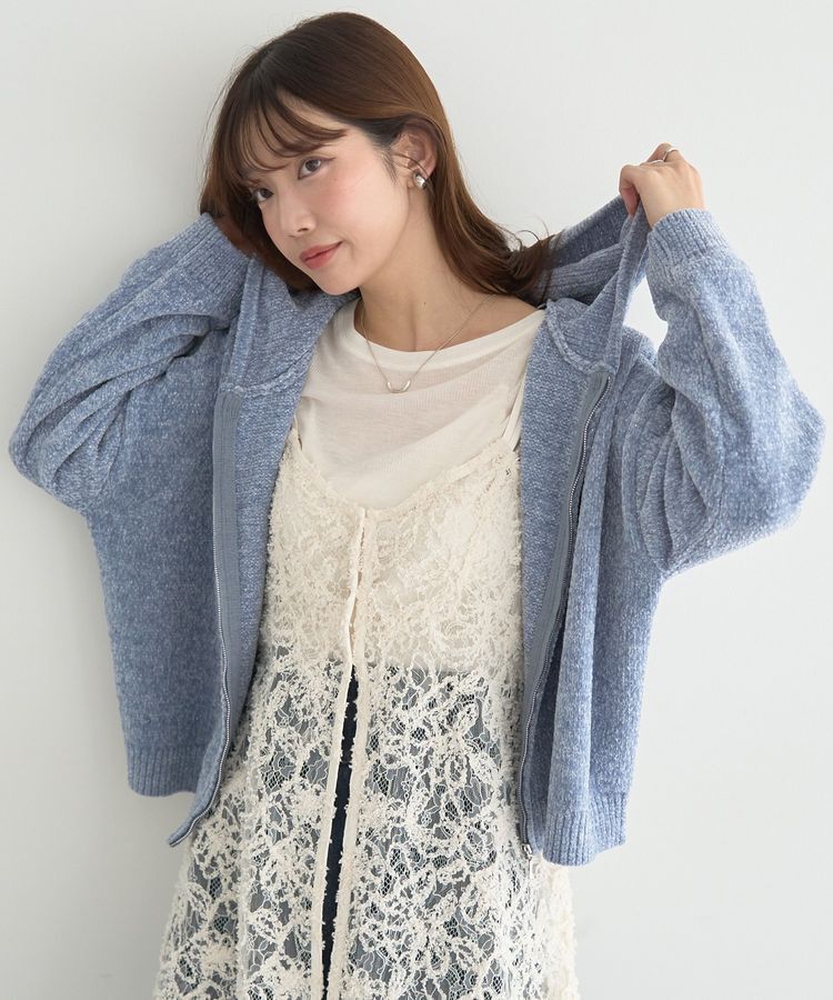 earth music&ecology「ベロアフーディージップニットカーディガン」|カーディガン|