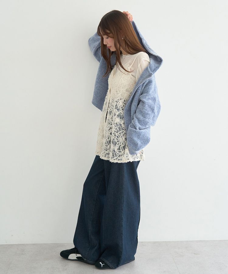 earth music&ecology「ベロアフーディージップニットカーディガン」|カーディガン|