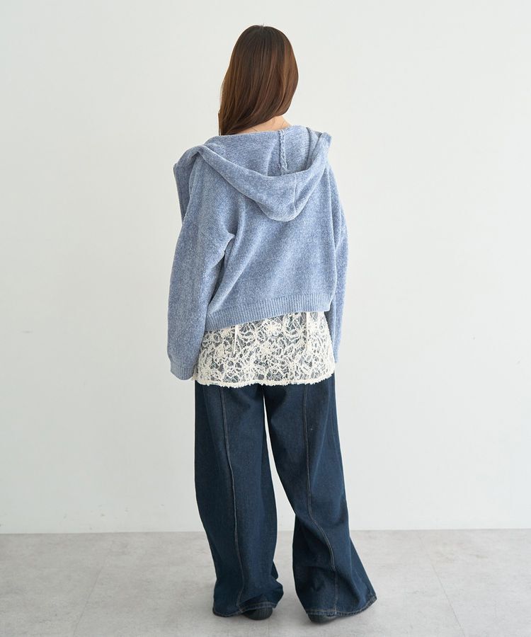 earth music&ecology「ベロアフーディージップニットカーディガン」|カーディガン|