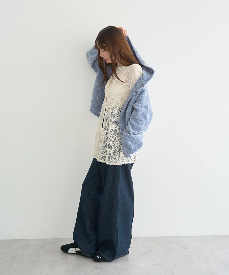 earth music&ecology「ベロアフーディージップニットカーディガン」|カーディガン|