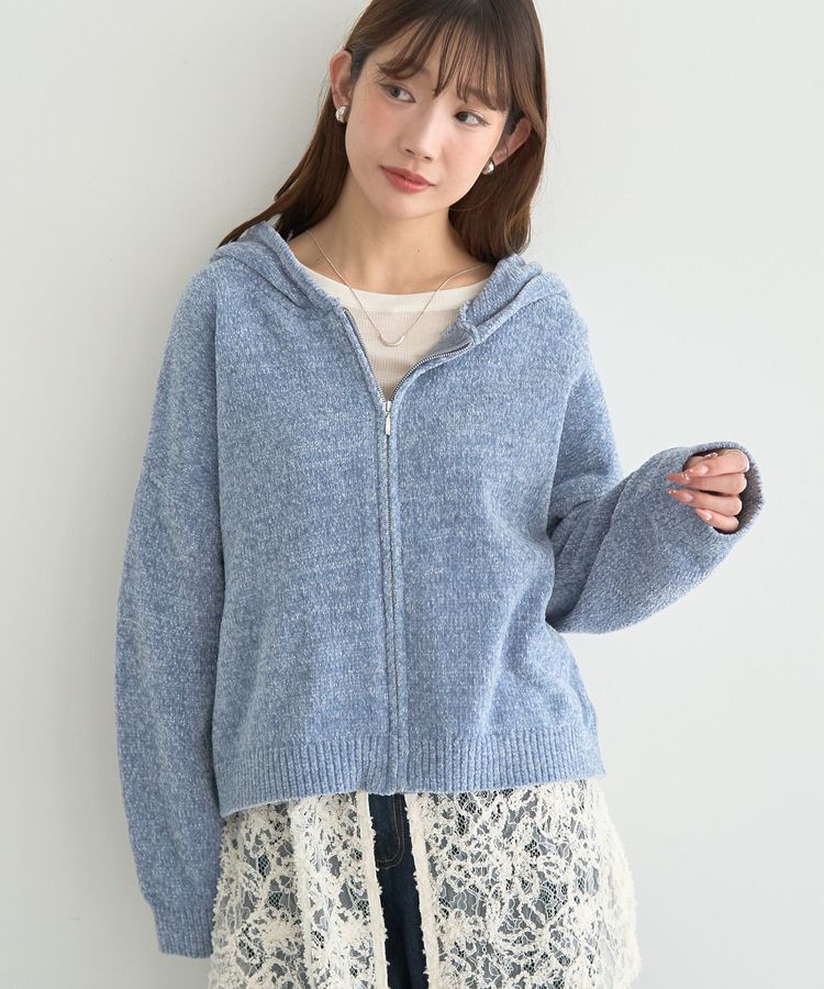 earth music&ecology「ベロアフーディージップニットカーディガン」|カーディガン|Blue