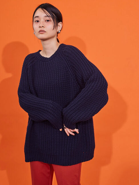  「ざっくりラグランニットプルオーバー」|ニット・セーター|ネイビー