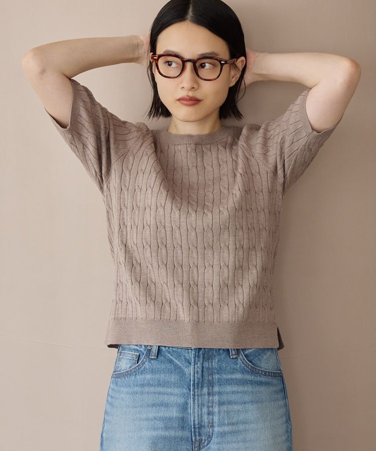 AMERICAN HOLIC「ケーブル5分袖ニットプルオーバー」|ニット・セーター|