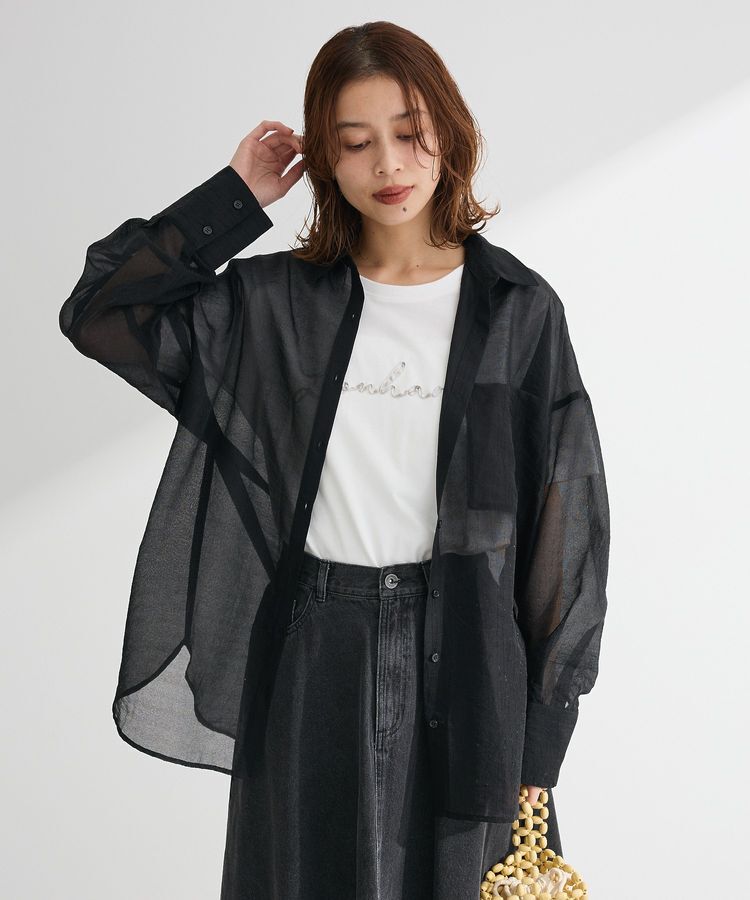 Green Parks「・ELENCARE DUE ラメシアー長袖シャツ」|シャツ・ブラウス|Black