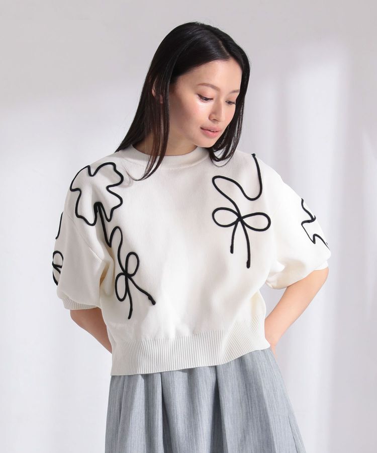 Green Parks「・ELENCARE DUE ライン刺繍5分袖ニット」|ニット・セーター|