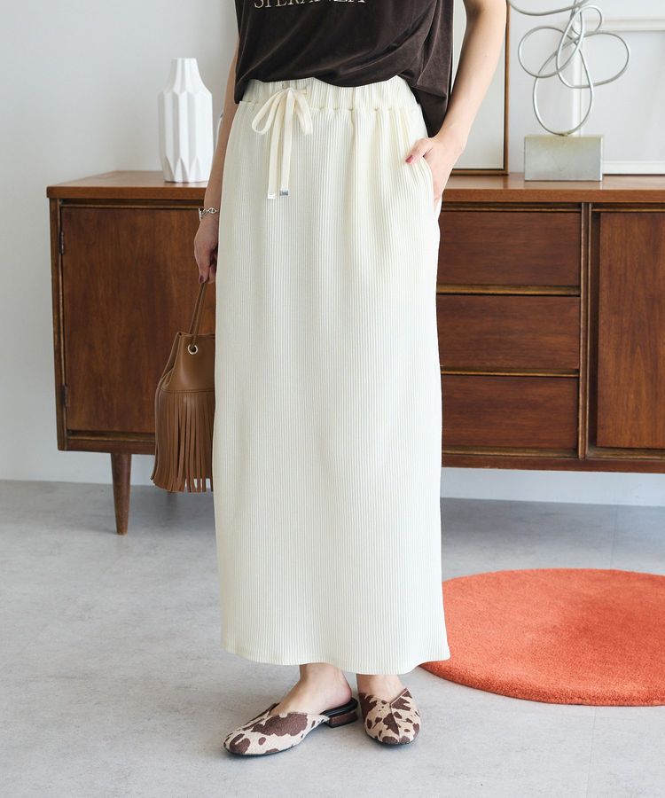 Green Parks「楽ちんIラインリブスカート」|タイト|