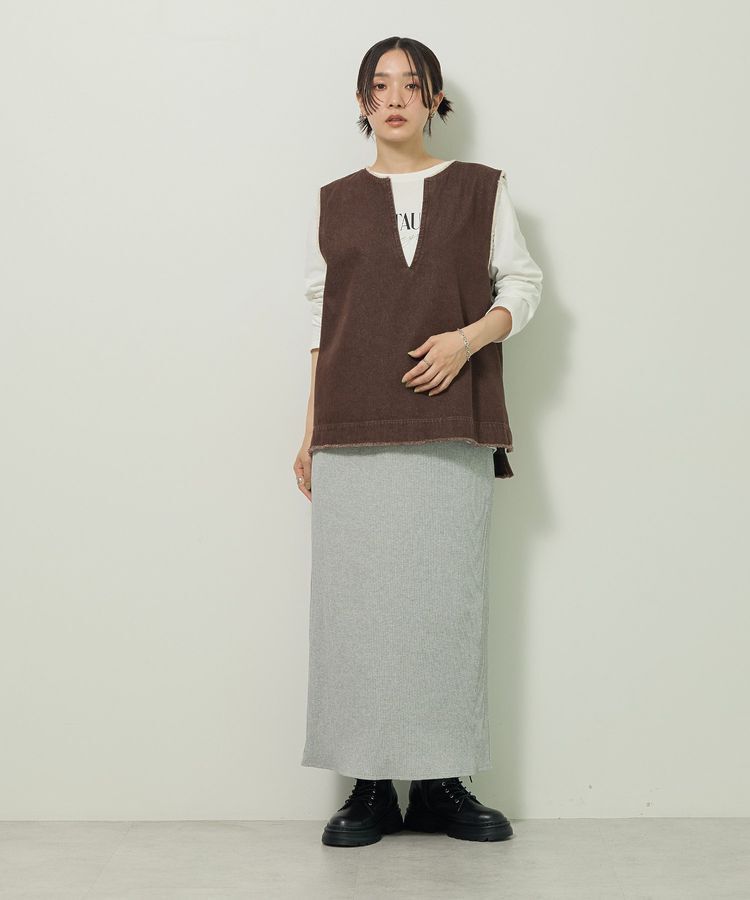 Green Parks「楽ちんIラインリブスカート」|タイト|