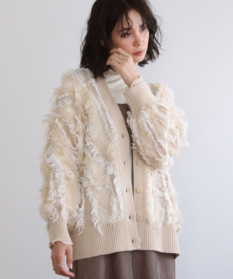 Green Parks「・ELENCARE DUE フリンジジャカードカーディガン」|カーディガン|Beige