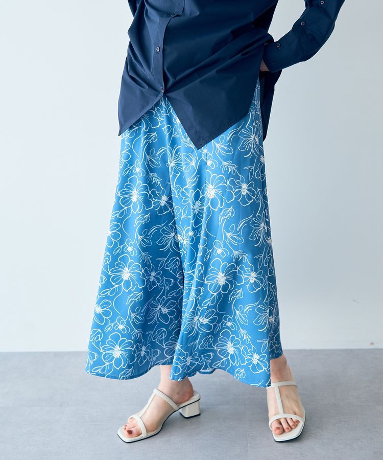 YECCA VECCA「ラインフラワー柄マーメイドスカート」|フレア|