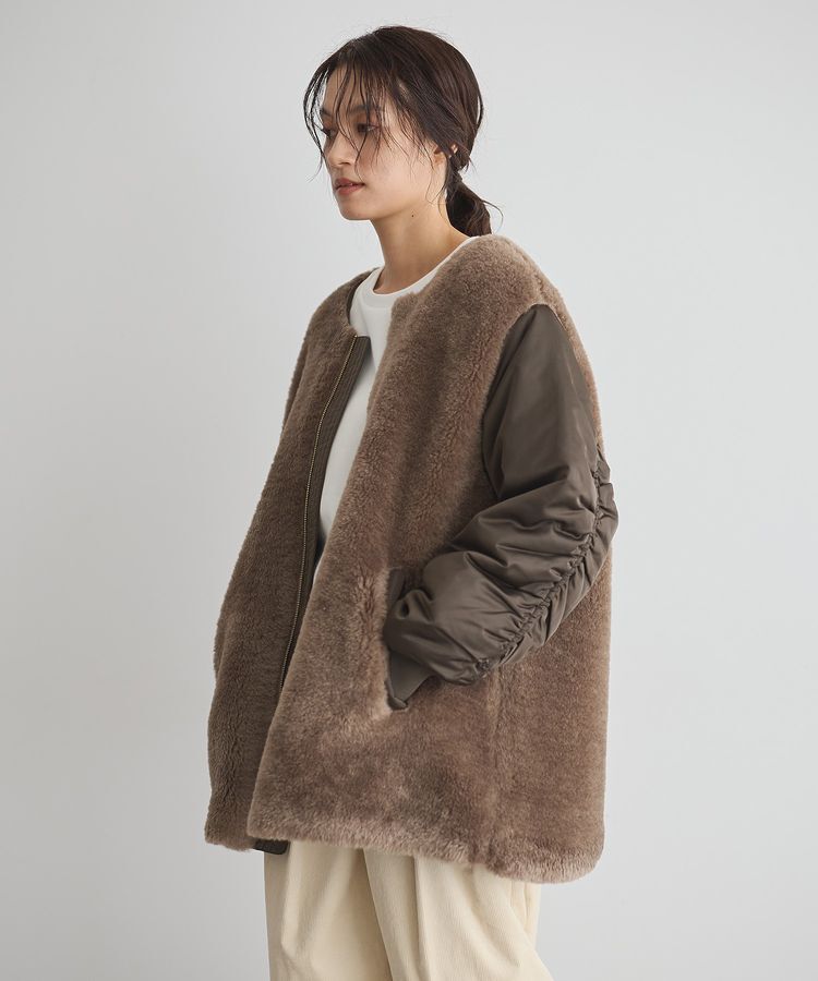 GARAGE OF GOOD CLOTHING「ヘイジーボア切り替えコート」|ノーカラーコート|