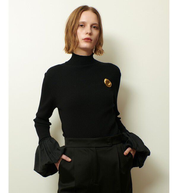 allureville「タフタバルーンスリーブコンビプルオーバー」|ニット・セーター|ブラック