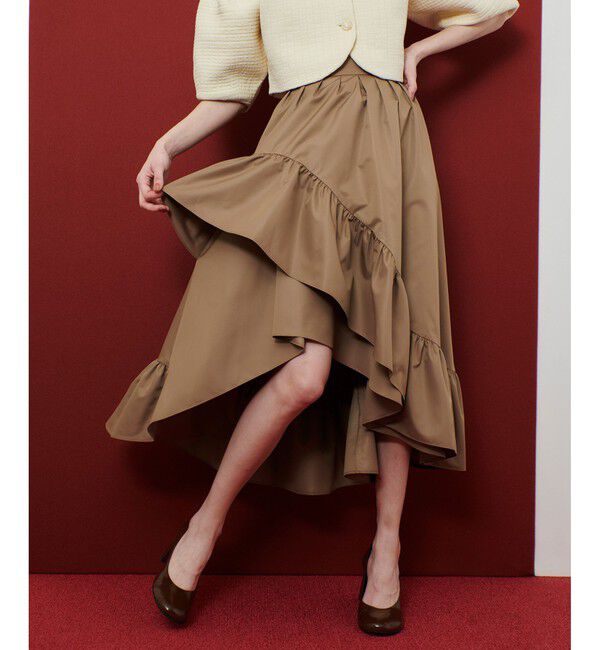 LOULOU WILLOUGHBY「【LOULOU WILLOUGHBY】レイヤーアシンメトリースカート」|スカート|キャメル