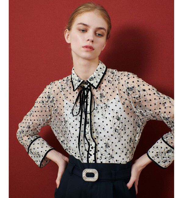 LOULOU WILLOUGHBY「【LOULOU WILLOUGHBY】フロッキードットレースブラウス」|シャツ・ブラウス|
