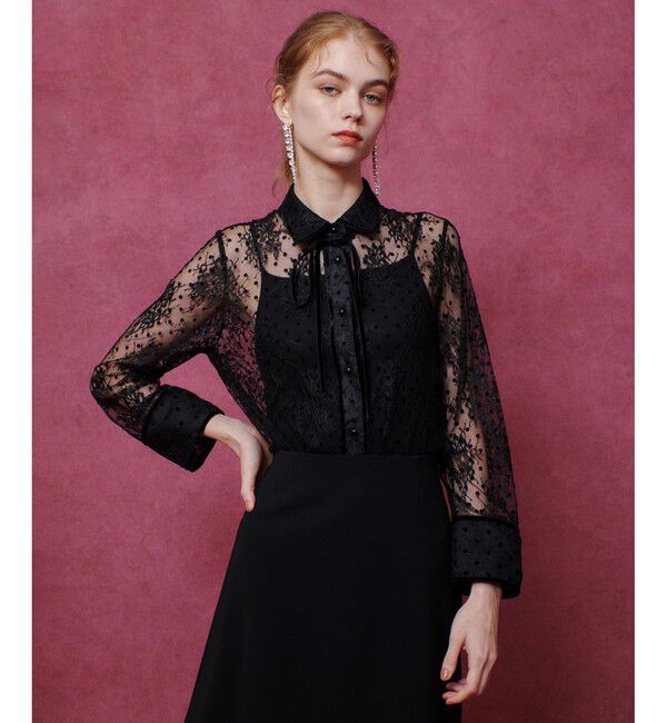 LOULOU WILLOUGHBY「【LOULOU WILLOUGHBY】フロッキードットレースブラウス」|シャツ・ブラウス|ブラック