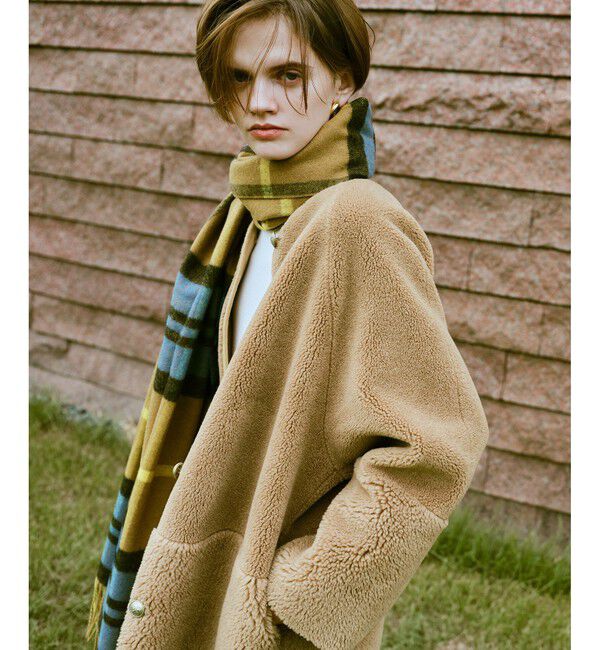 allureville「ツーブロッキングボアコート」|ノーカラーコート|