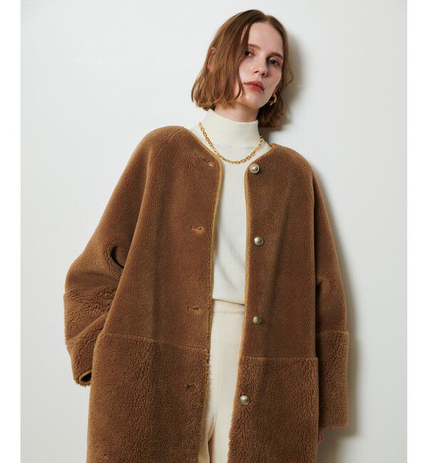 allureville「ツーブロッキングボアコート」|ノーカラーコート|