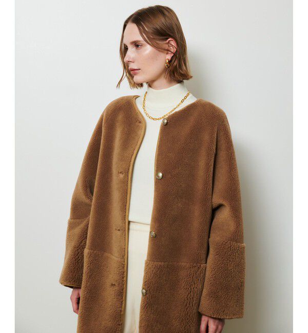 allureville「ツーブロッキングボアコート」|ノーカラーコート|