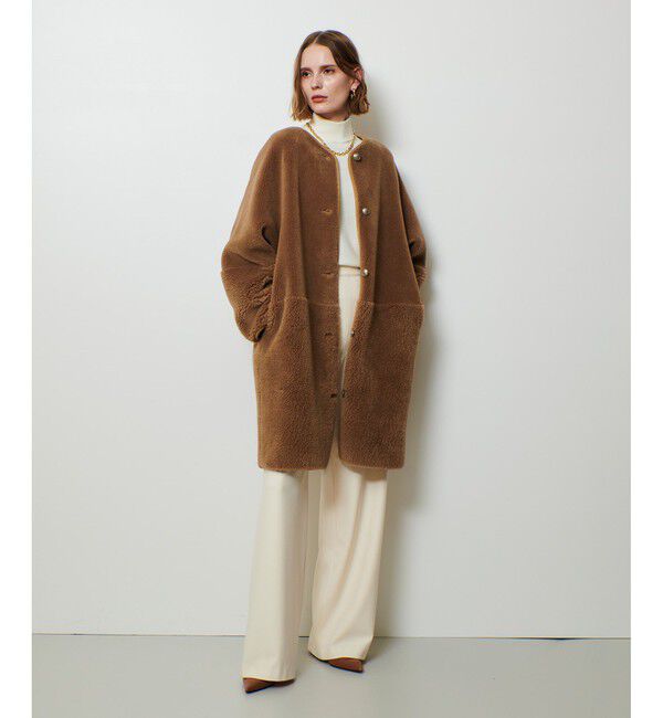 allureville「ツーブロッキングボアコート」|ノーカラーコート|