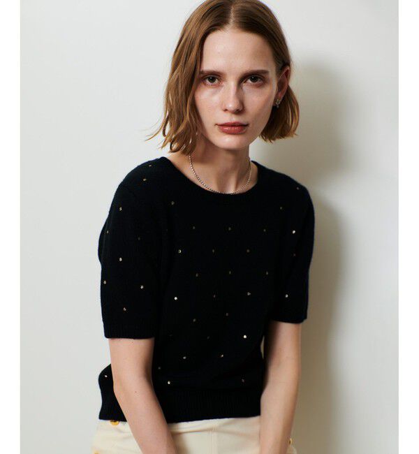 allureville「エンブロイダリードットプルオーバー」|ニット・セーター|ブラック
