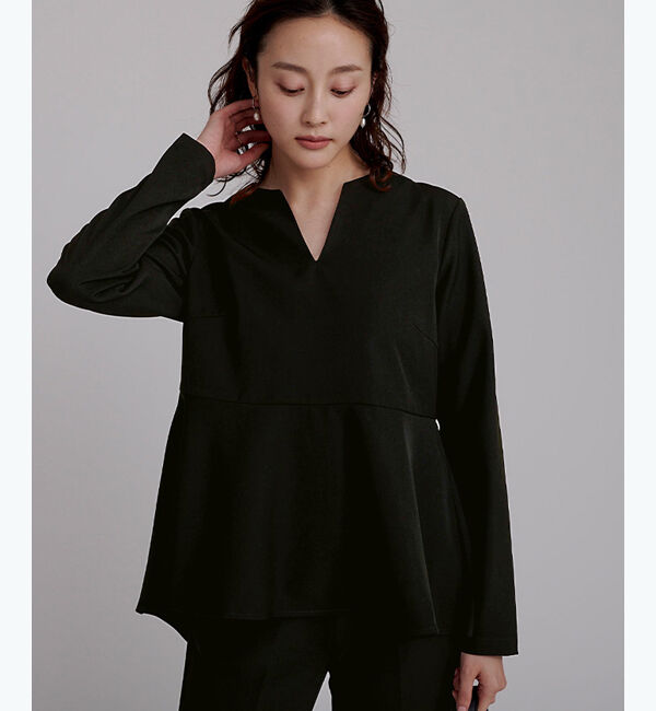 ur's「キーネックペプラムトップス」|Tシャツ・カットソー|ブラック