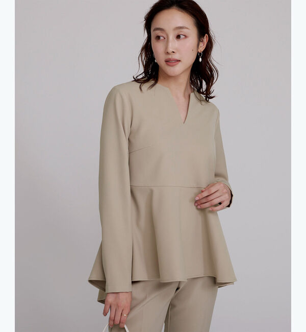 ur's「キーネックペプラムトップス」|Tシャツ・カットソー|グレージュ