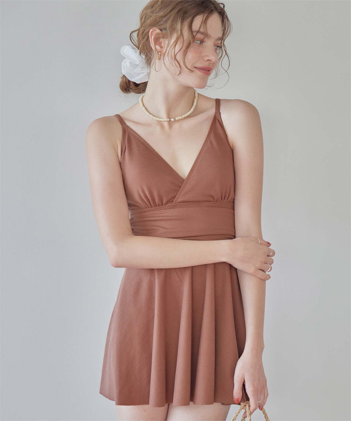 SEA DRESS「スカート付Vネックワンピース」|ビキニ|ピンク