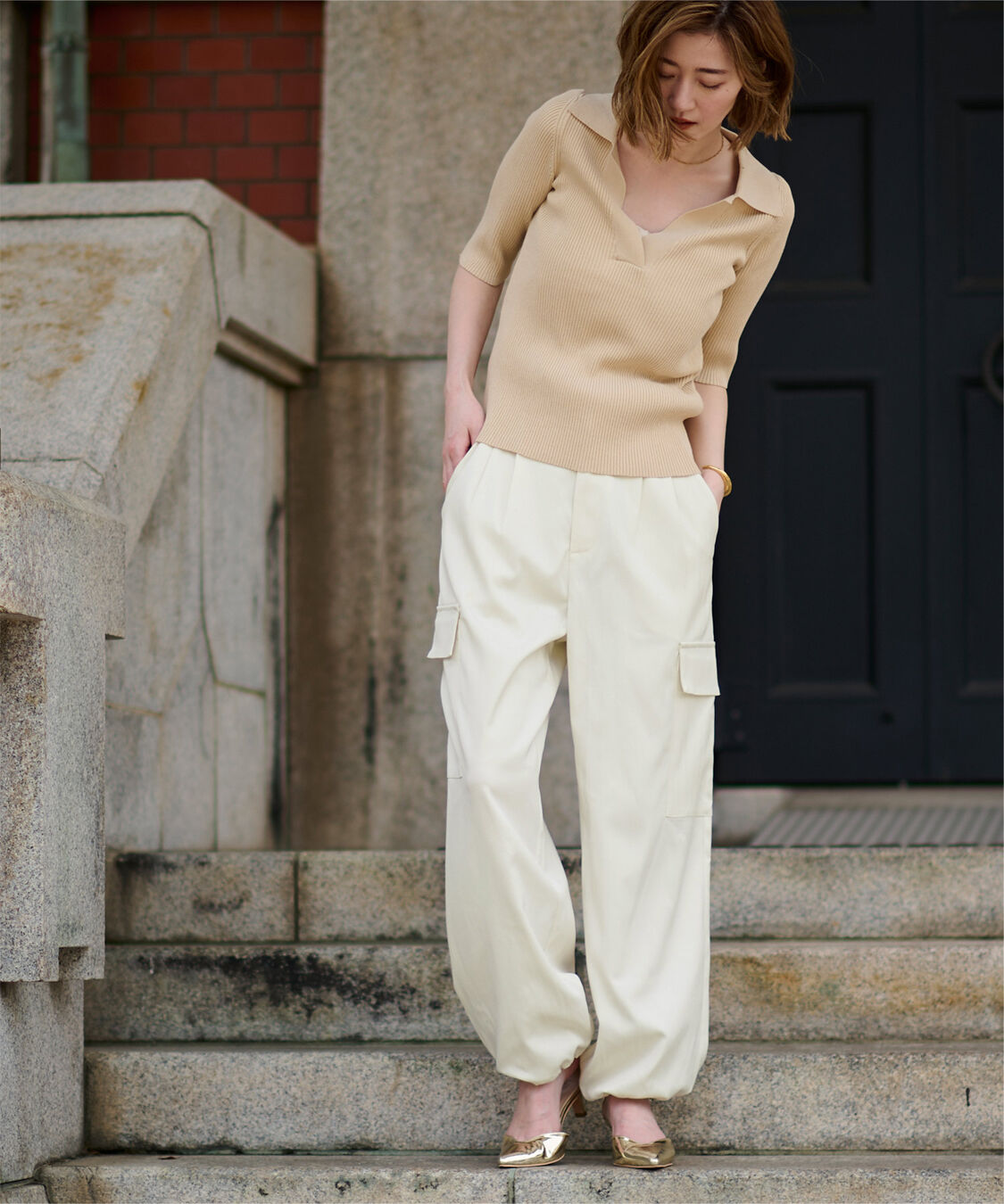 ur's「ハイウエストカーゴパンツ」|カーゴ|