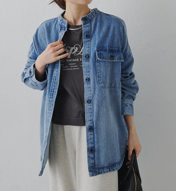  「コーンデニムバンドカラーデニムジャケット」|テーラードジャケット|