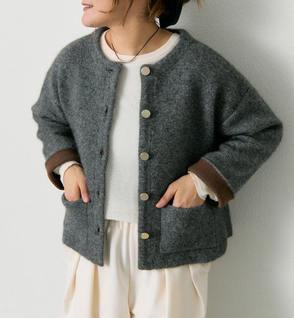  「Wフェイスニットノーカラージャケット」|テーラードジャケット|