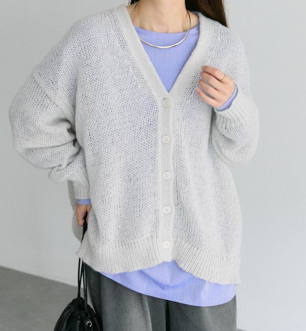  「3Gドロップ天竺ニットVネックカーディガン」|カーディガン|ライトグレー