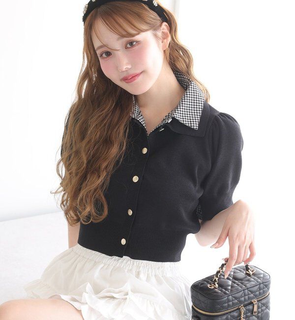  「【リバイバル】今期トレンド/重ね襟半袖ニット」|ニット・セーター|ブラック