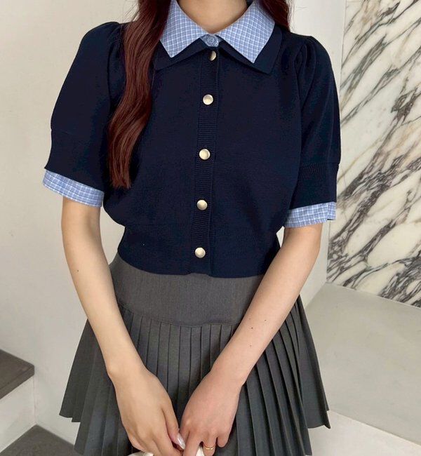  「【リバイバル】今期トレンド/重ね襟半袖ニット」|ニット・セーター|