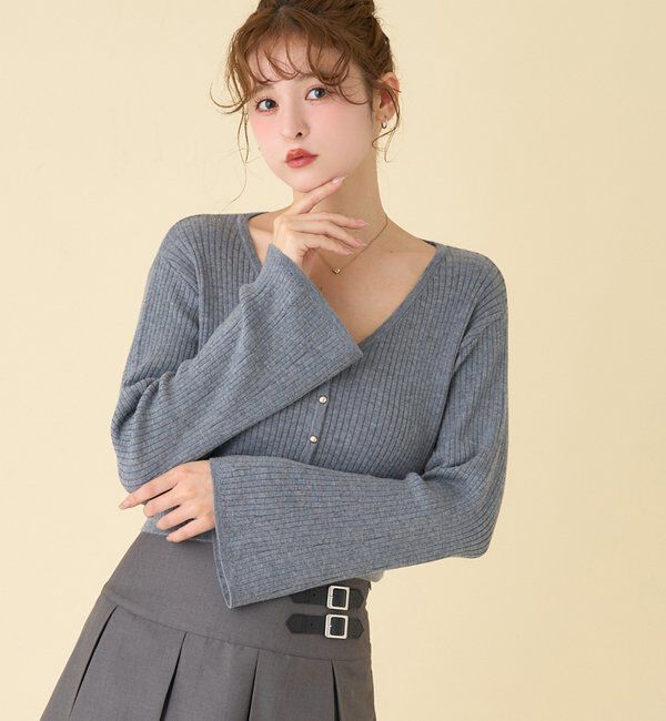  「ベル袖リブカーデ」|ニット・セーター|