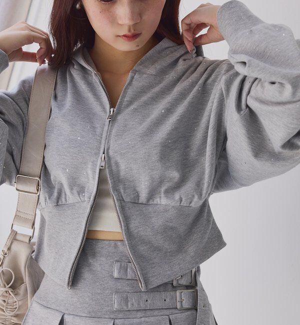  「セットアップ対応／ビジューパーカー」|プルオーバー|グレー